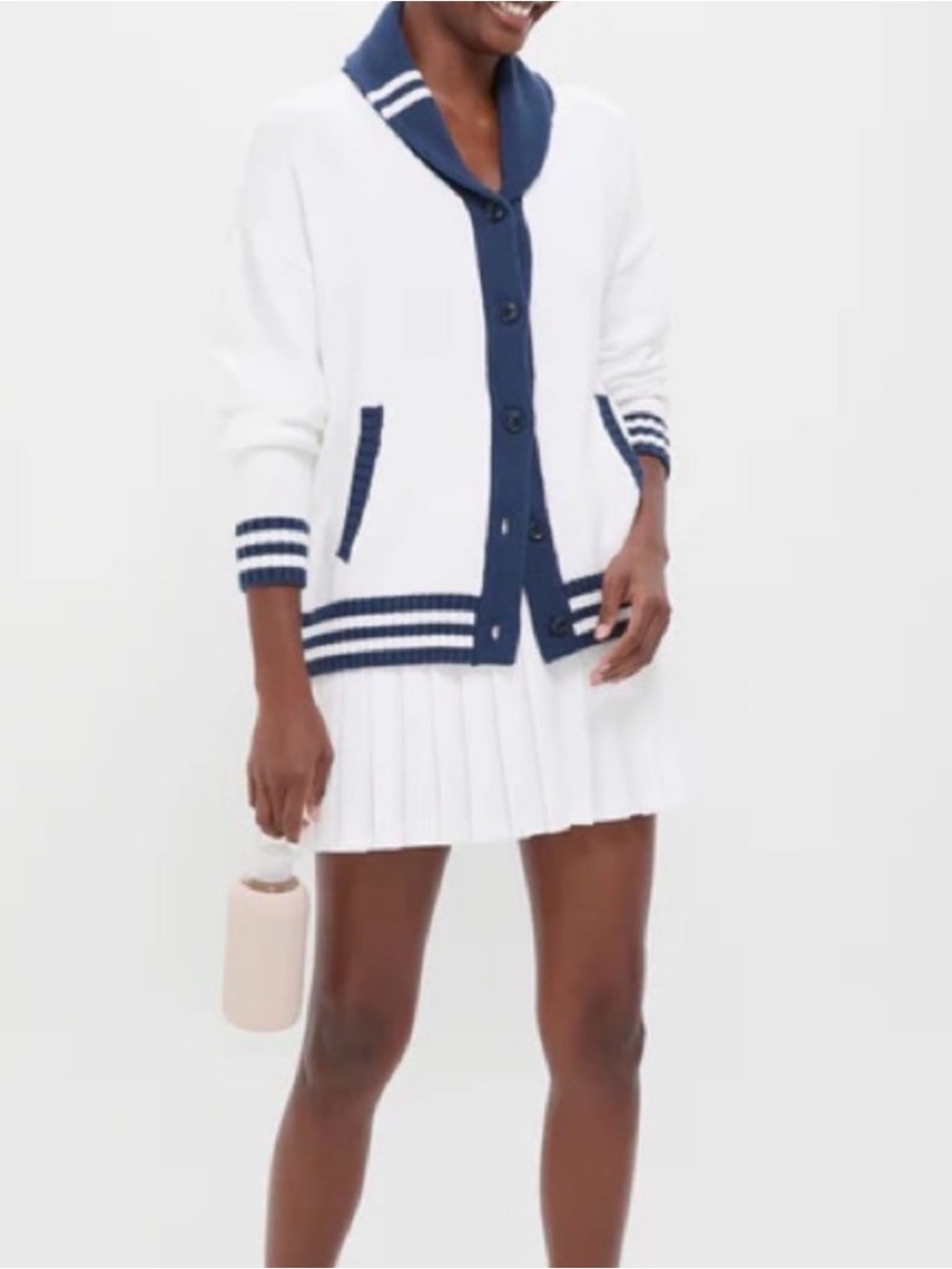NWT Tuckernuck Varsity Style Shawl Collar Cardigan - White & Blue